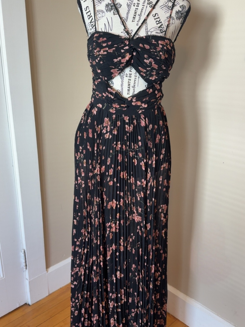 Olivaceous Black Maxi Dress with Pink Floral Print